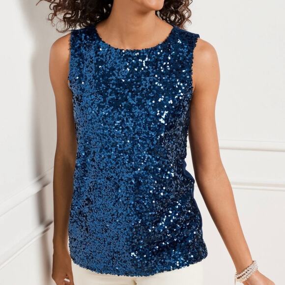 Talbots Blue Sequin Front Shell Sleeveless Tank Top - Picture 1 of 10